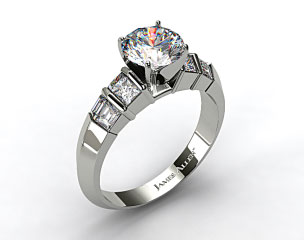 14k White Gold Knife-Edge Princess and Baguette Diamond Engagement Ring